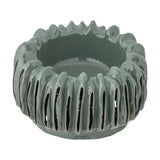 Mavel Stoneware Plant Pot in green, a low wide planter with glossy ceramic finish, vertical slits between ribbed walls and a scalloped rim, shown on a white background.