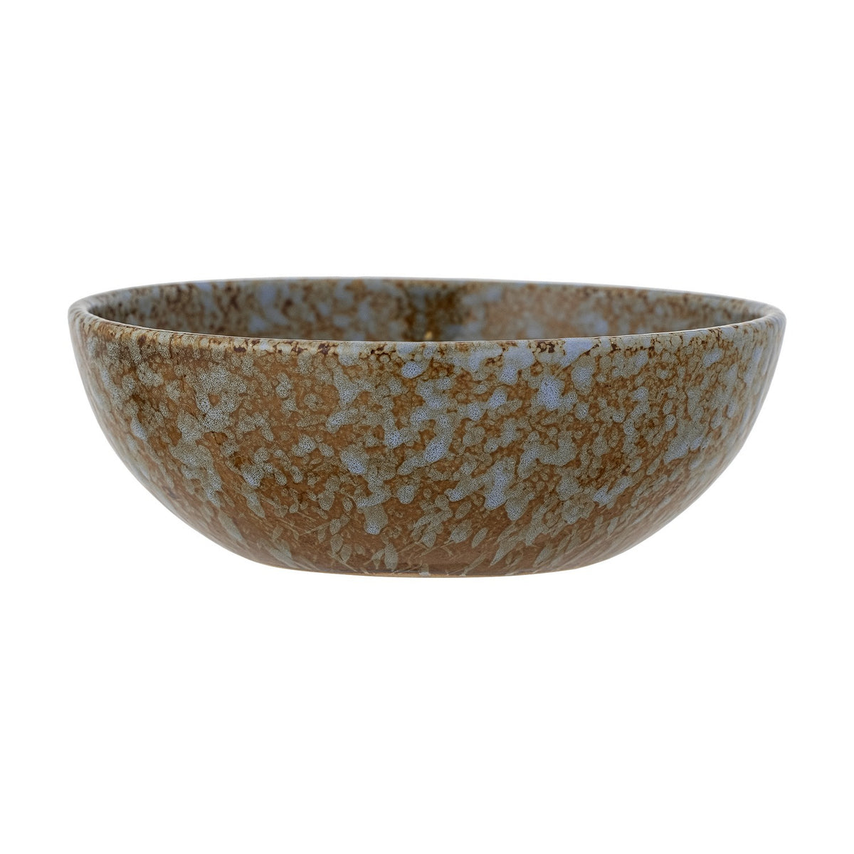 Paula Mottled Stoneware Bowl 16cm in brown, round ceramic bowl with speckled reactive glaze and a narrow foot, shown on a plain white background.