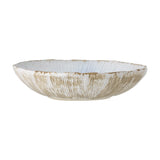 Mati Fluted Stoneware Bowl 29cm in white, a wide shallow dish with a textured, radiating fluted pattern inside and out and a gently wavy rim, shown on a plain white background.