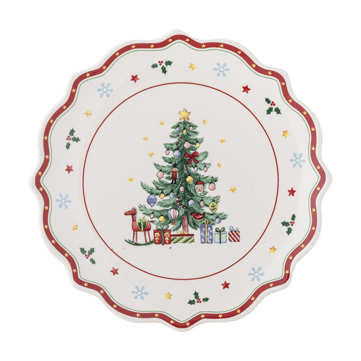 Naive Star Ceramic Christmas Plate - White