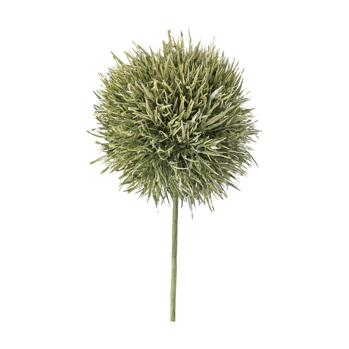 Allium Artificial Stem in green, a single faux flower with a round, spiky globe-shaped head on a slender green stem, shown against a plain white background.