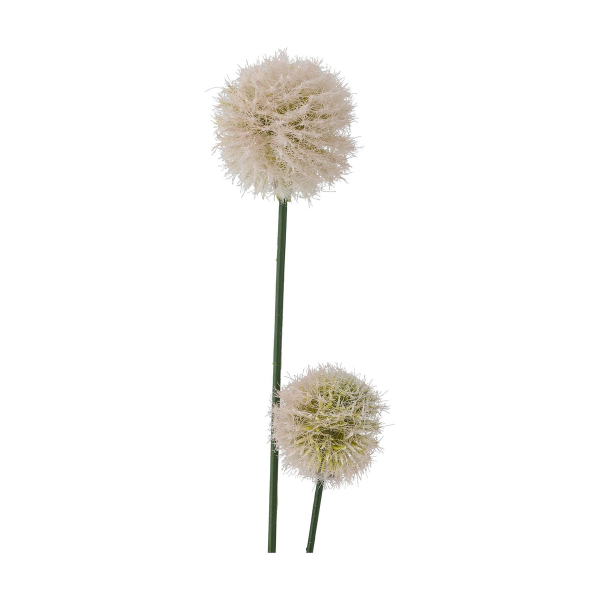 Phlox Artificial Stem in cream, a single faux plant with a slim green stem branching into two round, fluffy flower heads, shown on a plain white background.