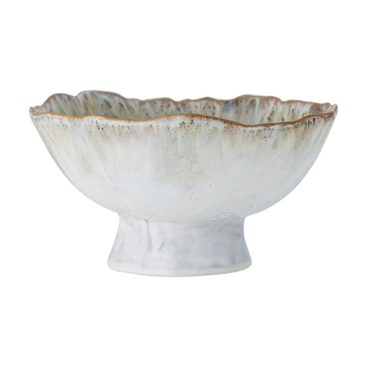 Joby Stoneware Bowl 24cm in Green, a footed ceramic bowl with a wavy irregular rim and reactive glaze fading from deep green inside to pale green outside, on a plain white background.
