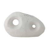 Caia Pebble Stoneware Vase 9.5cm in White, a pebble-shaped ceramic vase with two round cut-out holes and a matt, finely pitted textured surface, shown on a plain white background.
