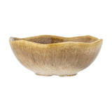 Acco Stoneware Christmas Bowl 12cm in brown, a small ceramic bowl with a wavy rim and reactive glaze showing a radiating frost-like pattern, shown on a plain white background.