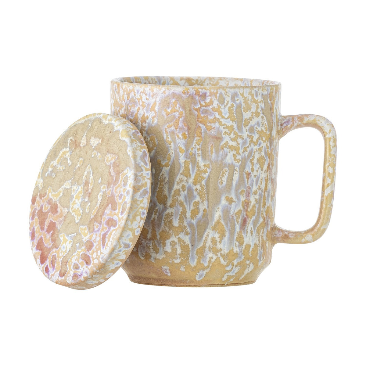 Yuma Beige Stoneware Tea Mug with Lid & Strainer 250ml - Multi