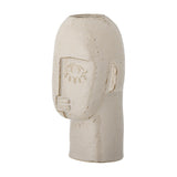 Lizzie Stoneware Vase 25.5cm in beige, shaped like a head with ears and a raised-line face featuring one eye, outlined jaw and mouth strokes, opening at the crown, shown on a plain white background.
