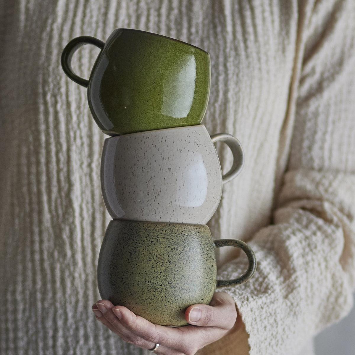 Addison Speckled Stoneware Mugs 500ml Set of 3 - Green