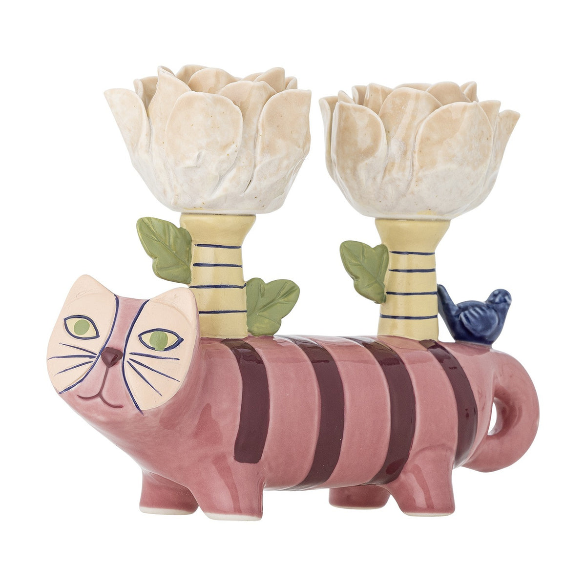 Missy Cat Stoneware Candle Holder - Pink