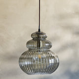 Sybia Ribbed Glass Pendant Light - Grey