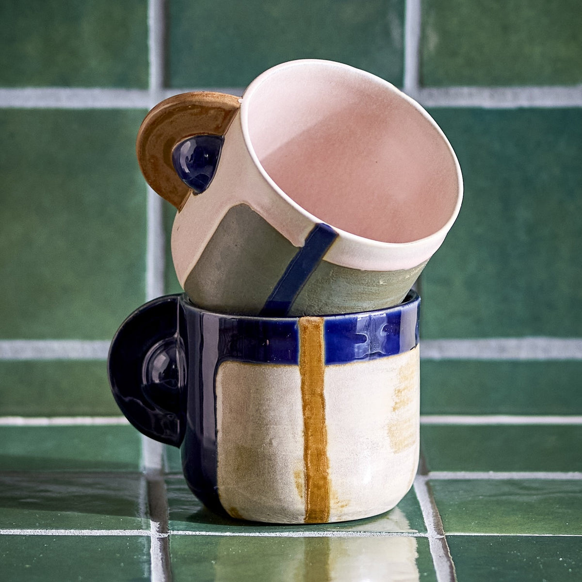 Bolivia Geometric Stoneware Cups 350ml Set of 2 - Multi