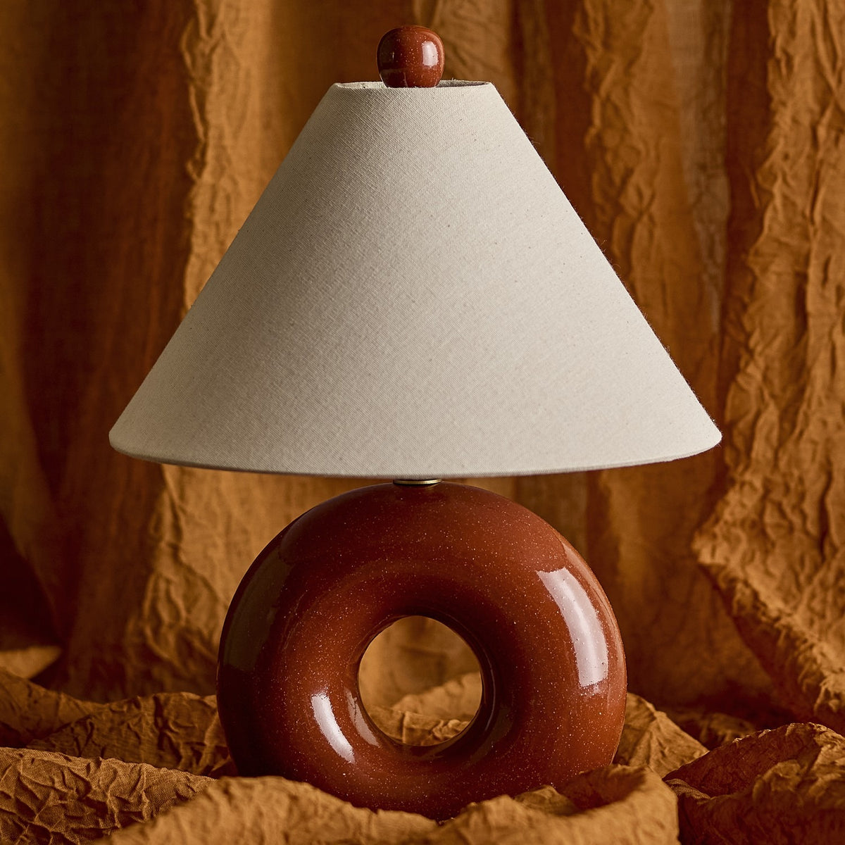 Panja Stoneware Table Lamp with Linen Shade - Rust