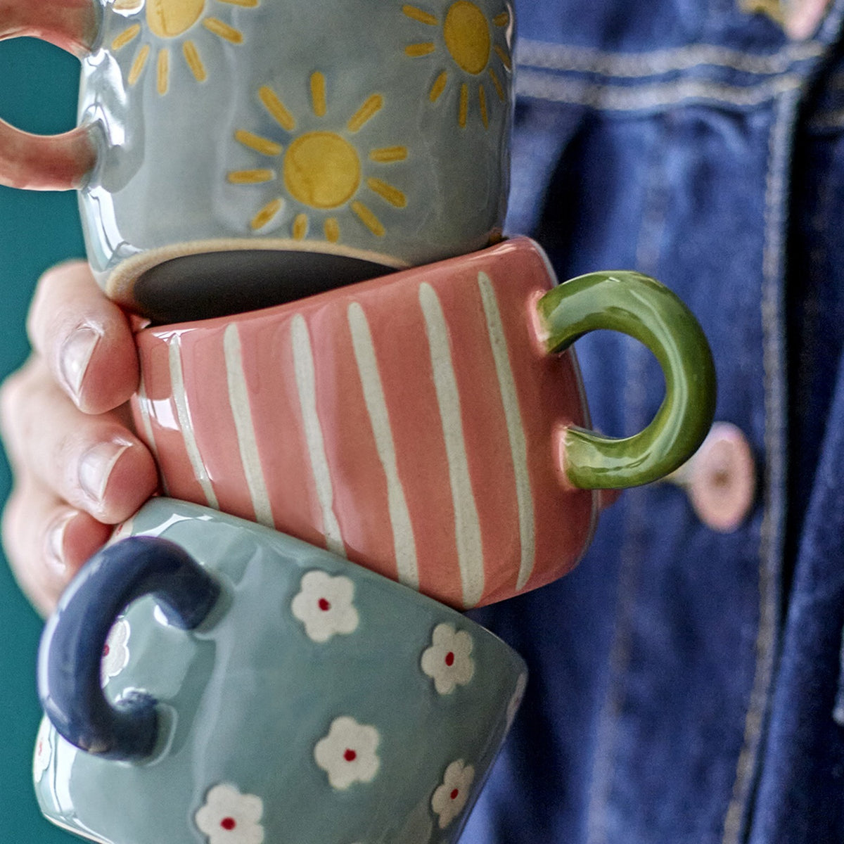 Nini Striped Stoneware Cup 100ml - Pink