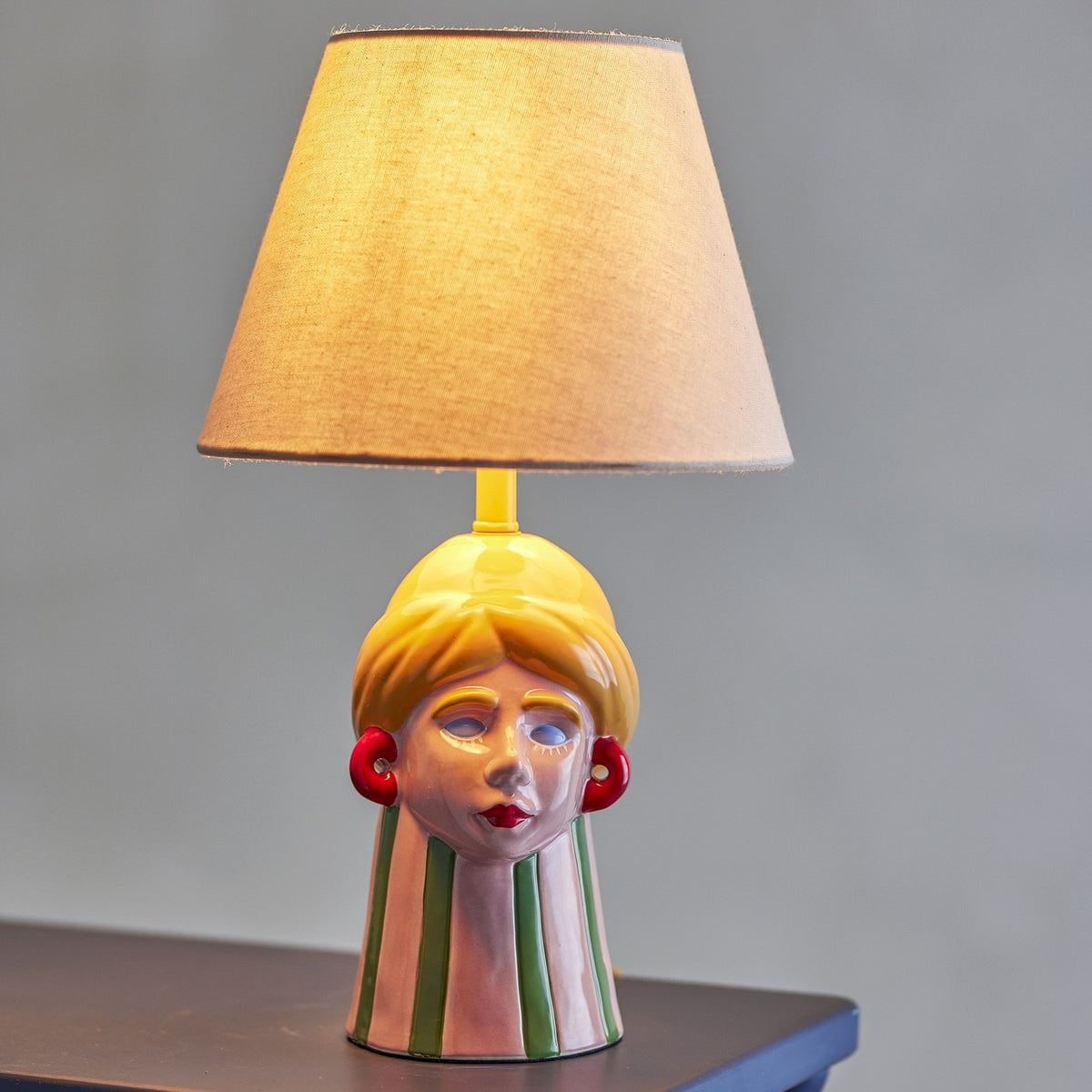 Miss Jody Striped Stoneware Table Lamp - Multi
