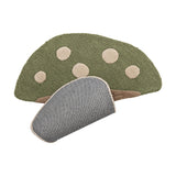 Mushroom Wool Rug 90x85cm in green, tufted with raised beige spots on the cap and a grey stem underside, shown on a plain white background.