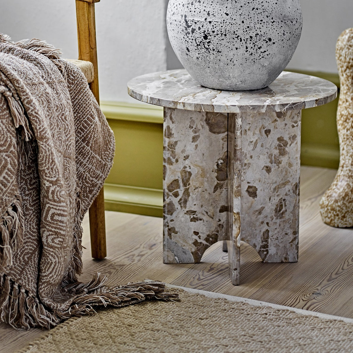 Jasmia Round Marble Side Table - Beige
