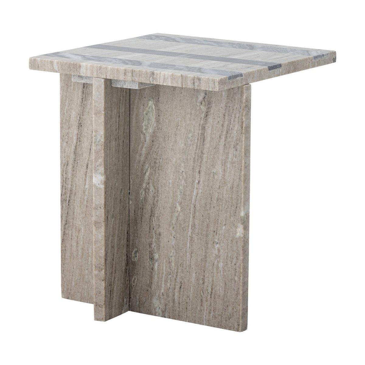 Clea Striped Marble Side Table - Beige