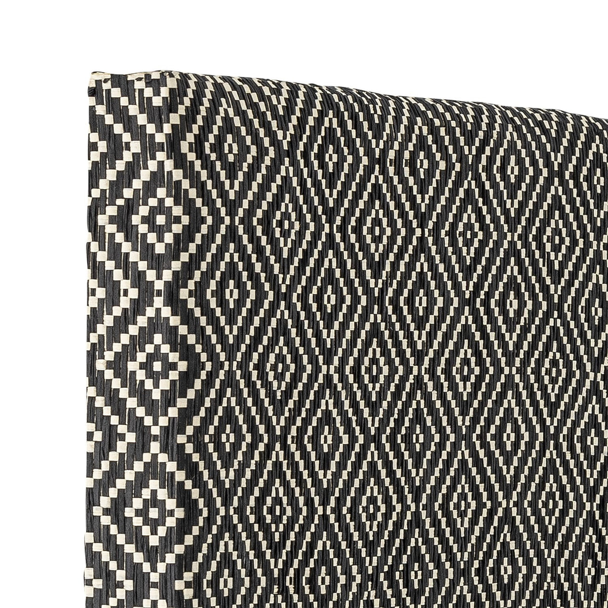Rivalta Pin Board in black, showing a woven diamond-pattern surface with a solid 4cm-deep framed edge, photographed at an angle against a plain white background.