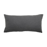 Brechia Striped Cotton Cushion in grey, shown plain side up, a long rectangular cushion in woven cotton with solid grey fabric, photographed on a white background.