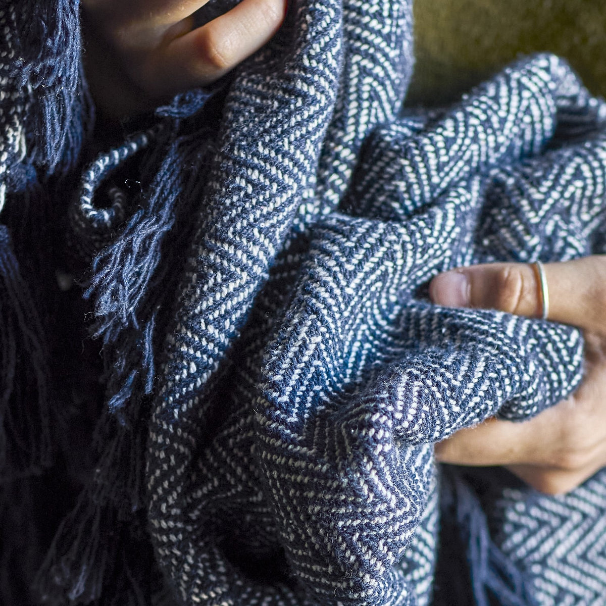 Herringbone Throw - Blue