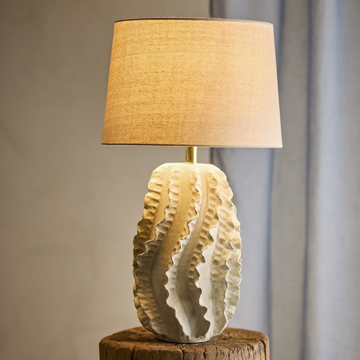Natika Stoneware Table Lamp with Linen Shade - Beige