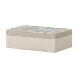 Kabela Resin Storage Box with Lid in grey, rectangular with a geometric half-circle pattern on the lid and a plain cream base, shown on a white background.