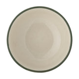 Karlie Stoneware Bowl 15cm in Green, viewed from above showing a plain glazed cream interior and a green-edged rim, set against a white background.
