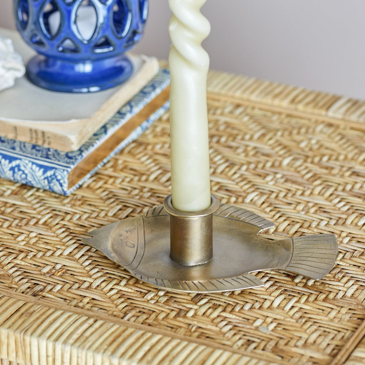 Fabius Fish Iron Candle Holder - Brass
