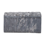 Nubia Soapstone Storage Box with Lid in Grey, rectangular form with veined stone sides and a textured grid-pattern lid, shown on a plain white background.