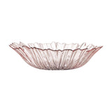 Mariko Flower Glass Bowl 31cm in pink, a wide textured glass dish with ribbed petal-like grooves and a ruffled wavy rim, shown on a plain white background.