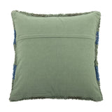 Pil Cotton Cushion in green, square cotton cushion shown from the back with a concealed fabric opening and fringed edge trim, photographed on a white background.