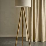 Etienne Wooden Floor Lamp with Linen Shade - Brown