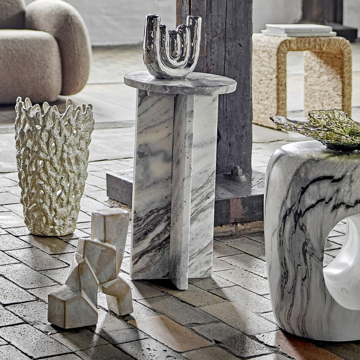 Jasmia Round Marble Side Table - Grey
