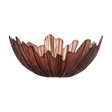 Aila Glass Bowl 31cm in copper, a wide decorative bowl with ridged glass and an irregular wavy rim, bright copper inside and deeper copper tone outside, shown on a plain white background.