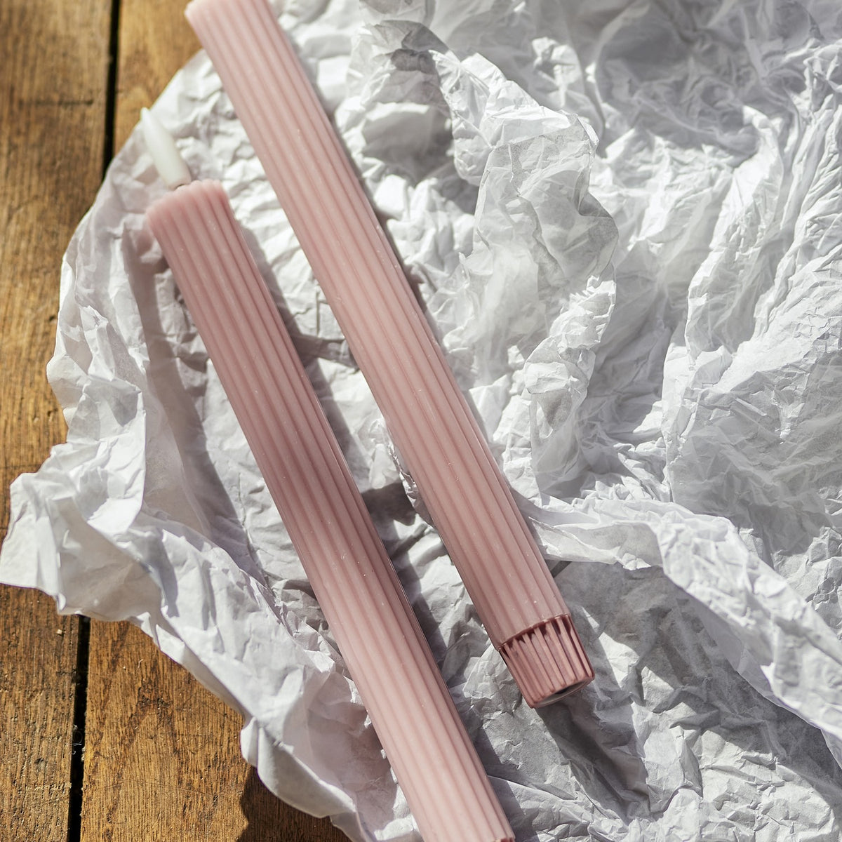 Ponza Ribbed LED Candles Pack of 2 - Pink