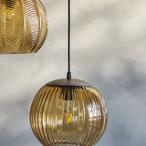 Sybia Ribbed Glass Pendant Light - Amber