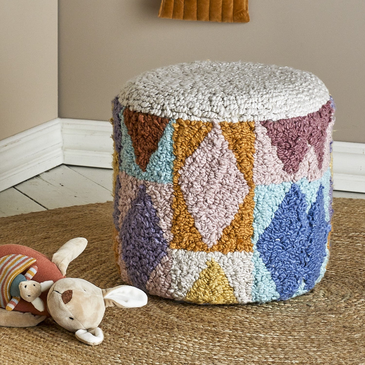 Miaki Geometric Cotton Pouffe - Multi