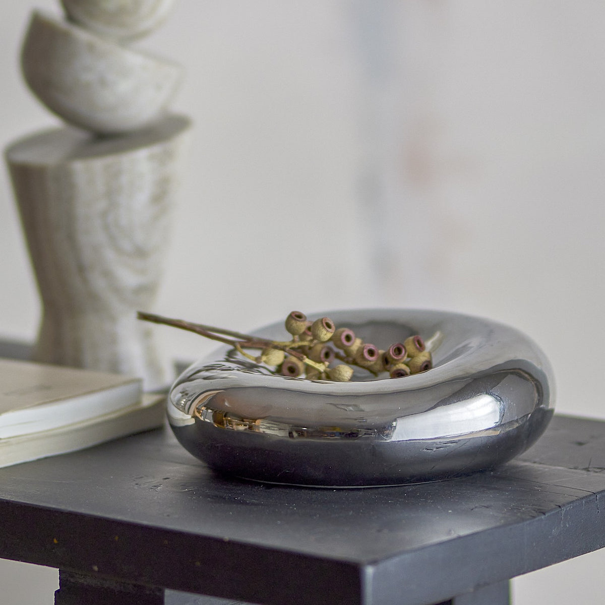 Shine Pebble Stoneware Bowl 18cm - Silver