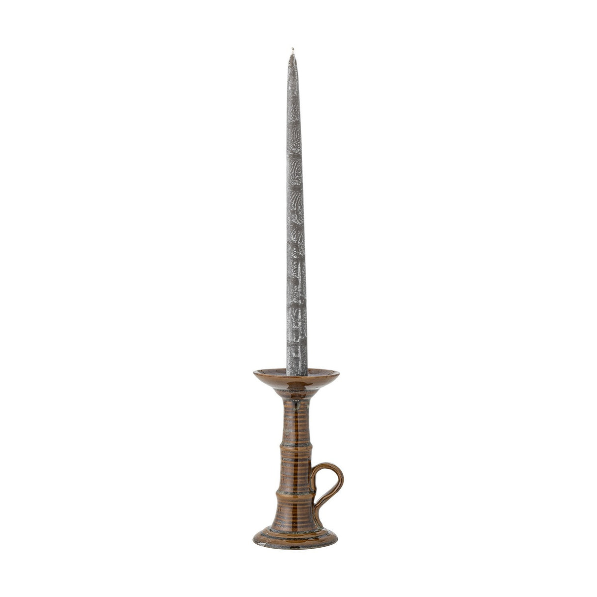 Rigby Striped Stoneware Candle Holder - Brown