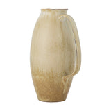 Saskia Speckled Stoneware Vase 31.5cm in beige, jug-shaped with a looped handle, pinched rim, and speckled finish darkening towards the base, shown on a plain white background.