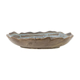 Marjorie Round Stoneware Tray in brown, a shallow serving dish with a scalloped wavy rim and blue-tinged glazed interior, shown on a plain white background.