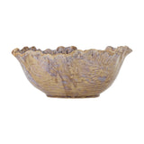 Nash Stoneware Bowl 24.5cm in brown, a ceramic bowl with a wavy, ruffled rim and rippled textured walls in a glossy earthy finish, shown on a plain white background.