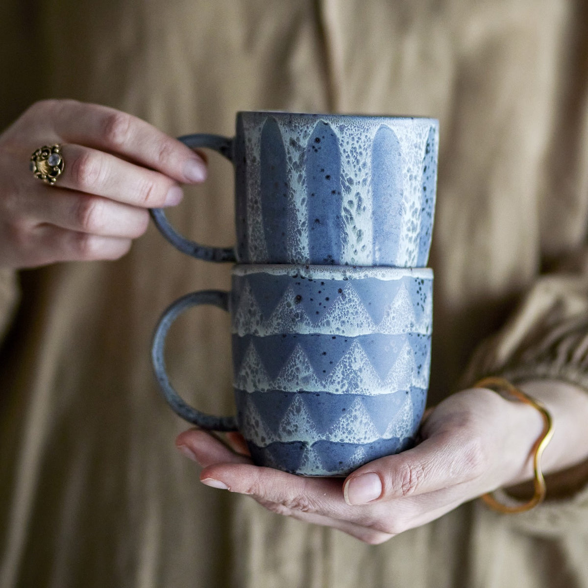Ramie Stoneware Mugs 350ml Set of 2 - Grey