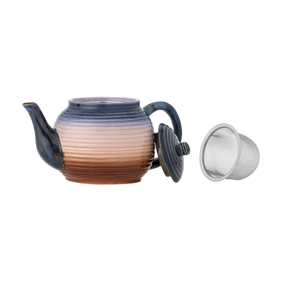 Tatum Ribbed Stoneware Teapot with Strainer 890ml - Multi