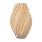 Kanji Glass Vase 30cm in beige with spiralling fluted ribs and a bud-shaped silhouette, clear glass base, shown on a plain white background.