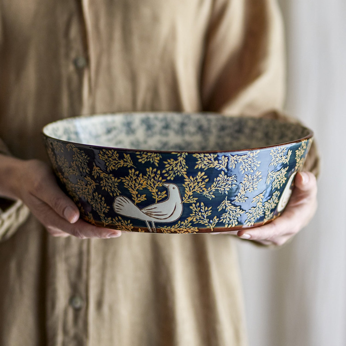 Hezha Stoneware Bowl 28cm - Blue