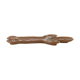 Ginnie Gingerbread Man stoneware Christmas platter in glossy brown glaze, shaped like a gingerbread figure with painted icing details, shown on a plain white background.