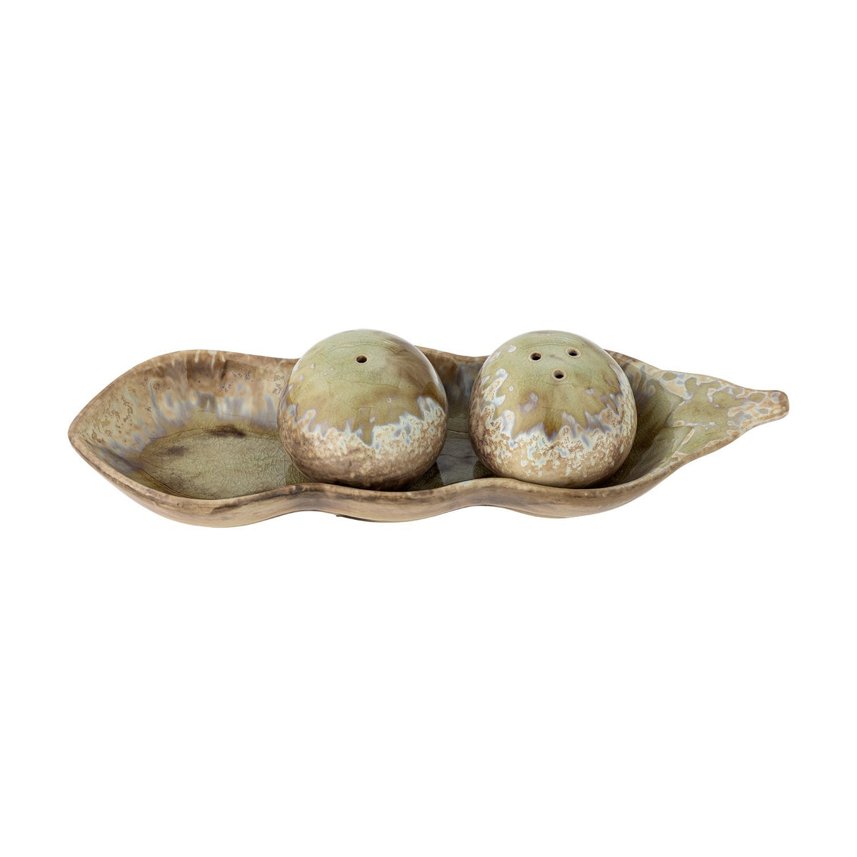 Kayo Pea Pod Stoneware Salt & Pepper Shakers Set of 3 - Green