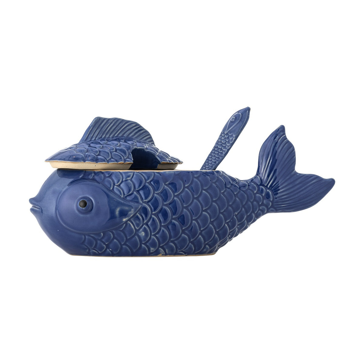 Hiro Fish Stoneware Jar with Lid & Spoon 1700ml - Blue