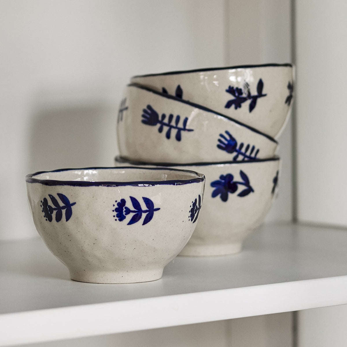Eimy Floral Stoneware Bowls 11cm Set of 4 - Cream